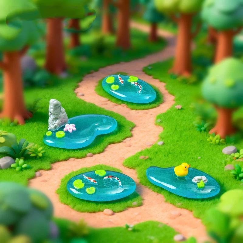 Bonsai Garden With Pond - Миниатюрные фигурки уток и лотосов из